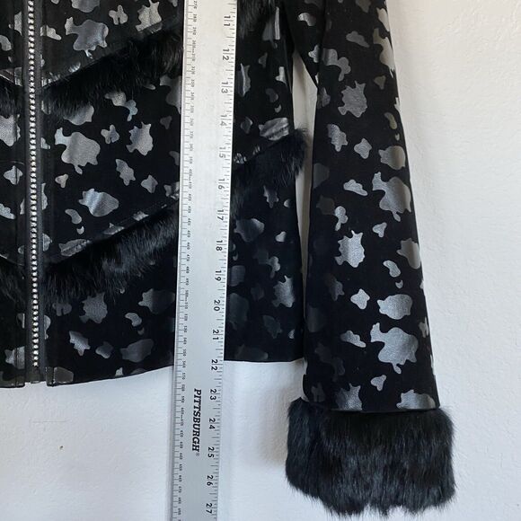 She’s Black Faux Leather Fur Trimmed‎ Jacket Coat cropped Glam Size Junior Small - Picture 11 of 14